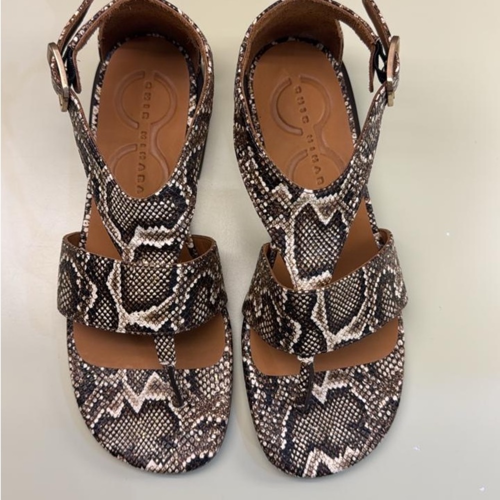 Chie Mihara Snake-Print Ankle-Strap Sandals in Brown and Black - Picture 2 of 4